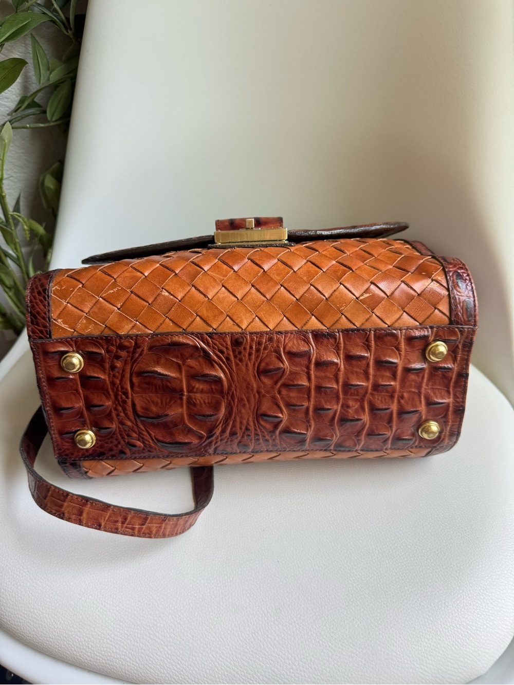 Brahmin Debi Pecan Melbourne Brown Leather Woven Satchel Crossbody Bag - Picture 8 of 12
